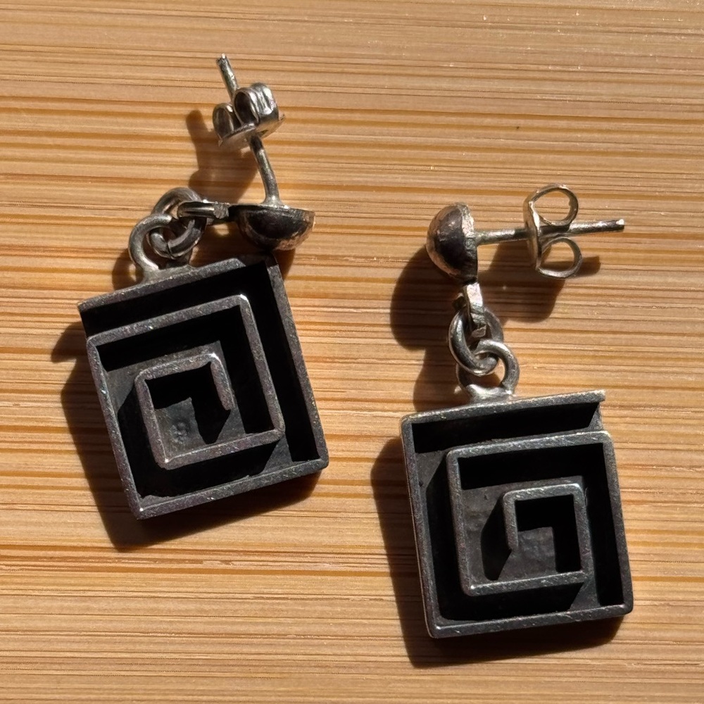 925 Sterling Silver Mexican Labyrinth Earrings